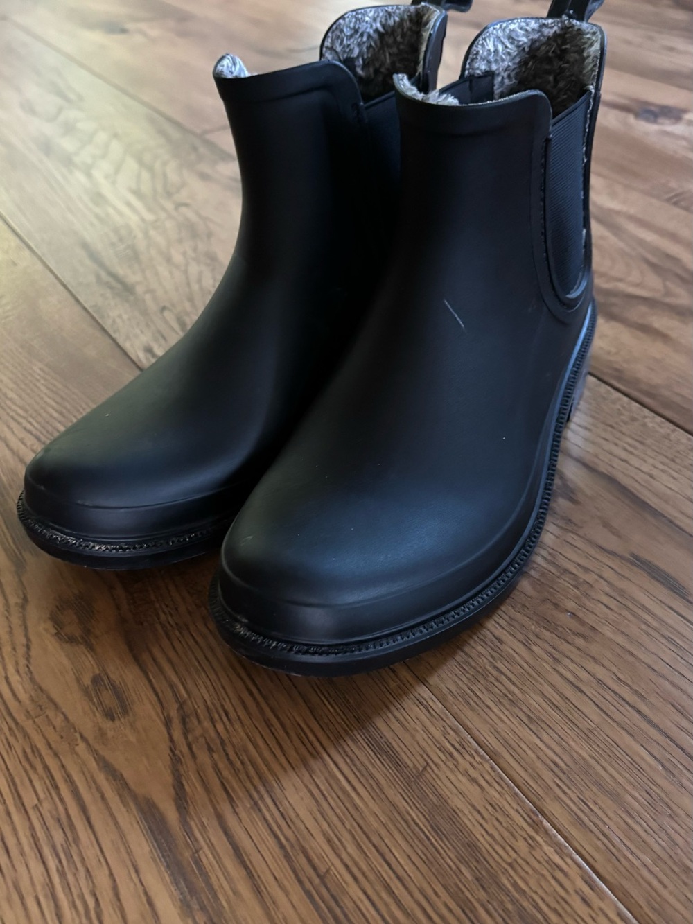 Black Faux Leather Chelsea Rain Ankle Boots